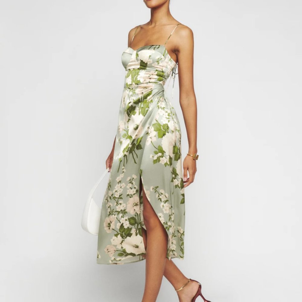 Reformation Sage Green Floral Midi Dress